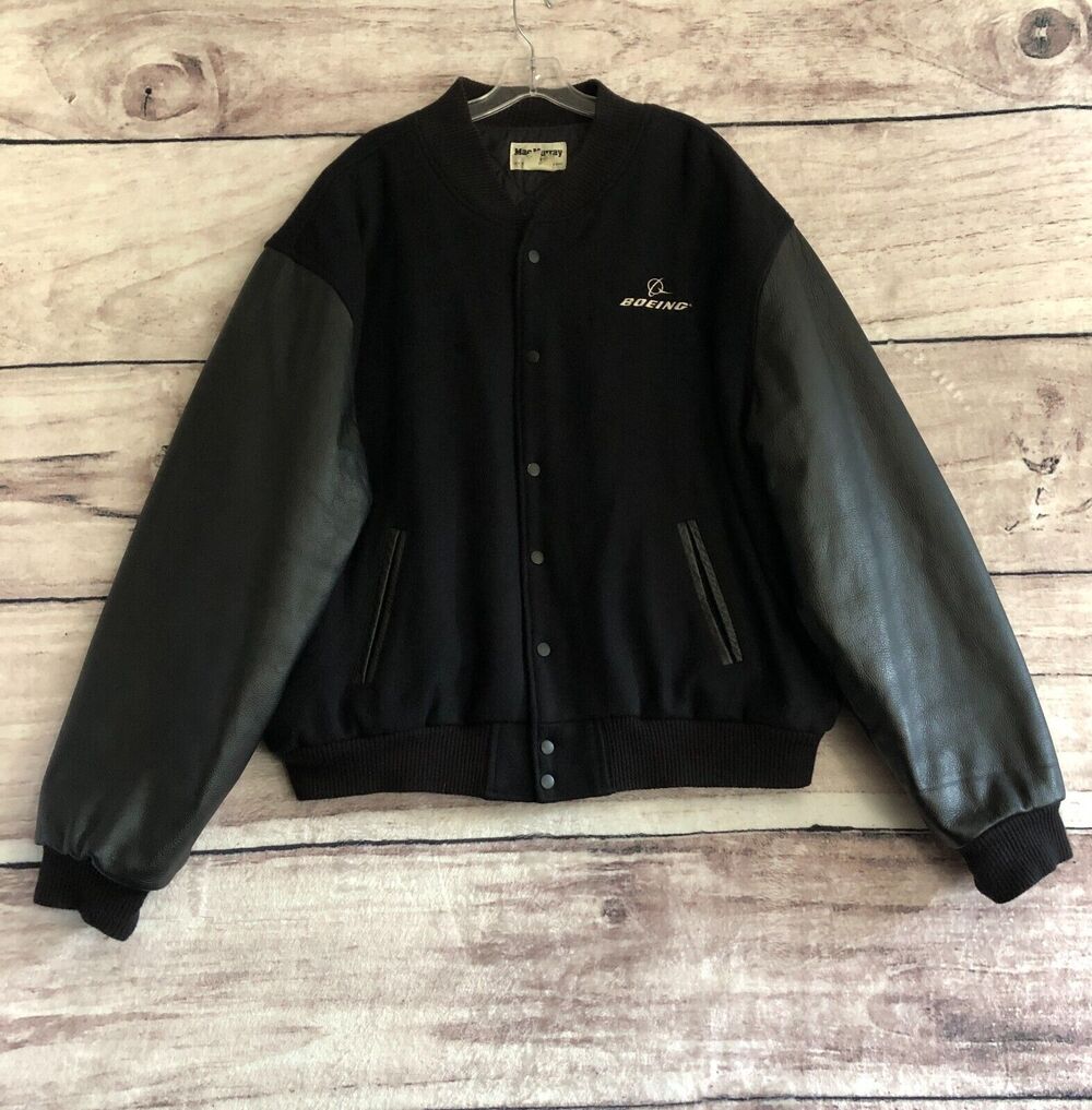Mac Murray Jacket Mens 2XL Black Wool Leather Boeing Letterman Varsity Bomber